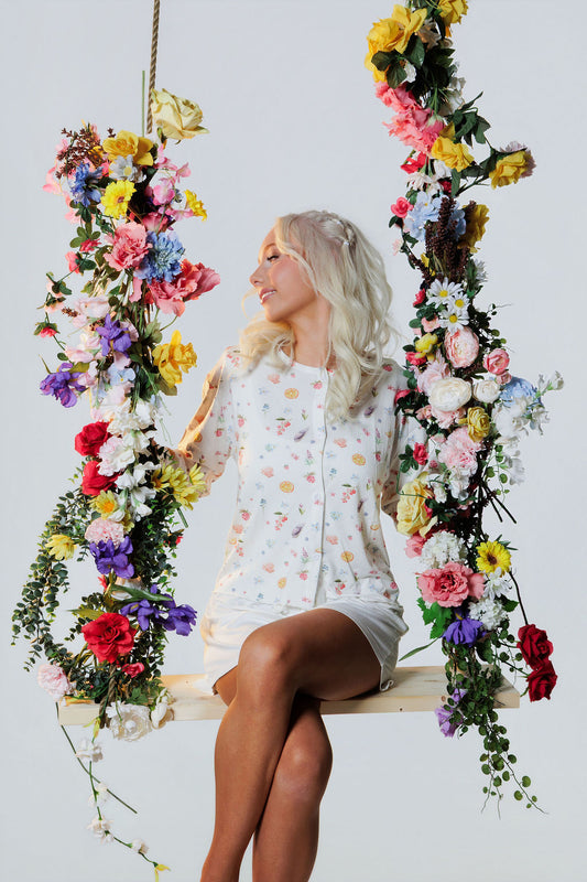 1054 - Bambus golla með handmáluðu vor-mynstri