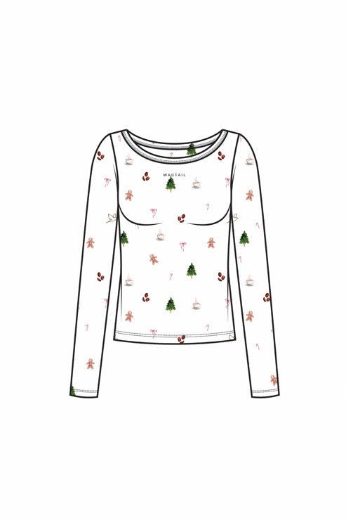 1052 - Christmas print bamboo t-shirt (long sleeve)