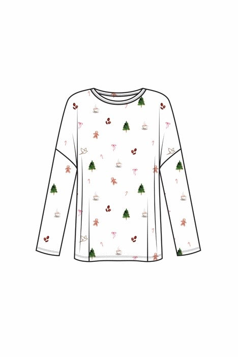 1051 - Christmas print bamboo oversized t-shirt (long sleeve)