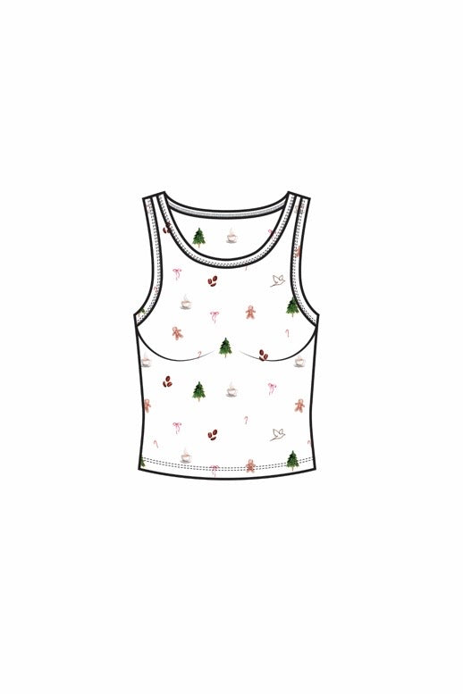 1050 - Christmas print bamboo tank top