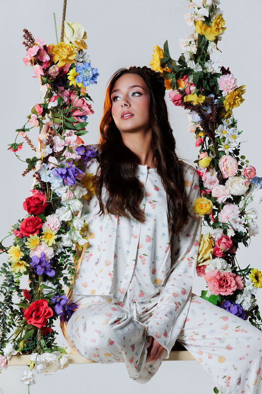 1054 - Bambus golla með handmáluðu vor-mynstri