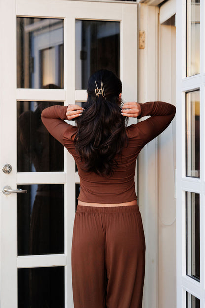 1052 - Brown bamboo logo t-shirt (long sleeve)