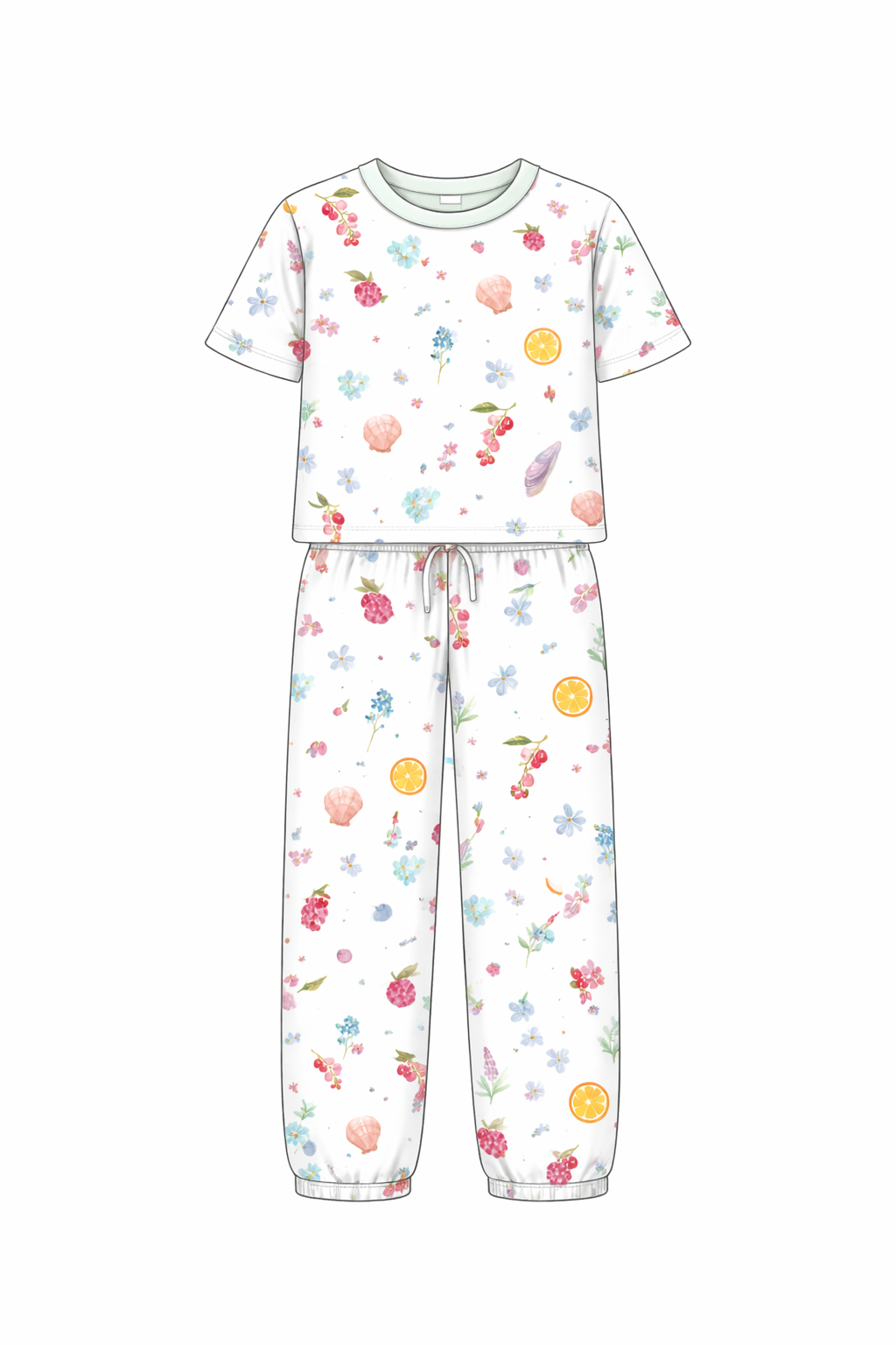 1061 - Bambus krakka náttföt með handmáluðu vor-mynstri