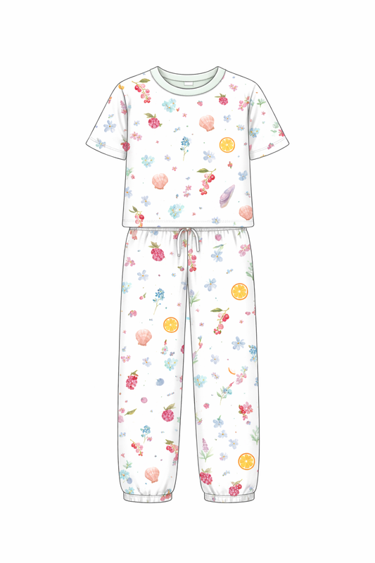 1061 - Bambus krakka náttföt með handmáluðu vor-mynstri