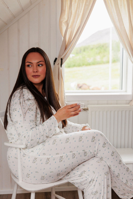 1054 - Bambus golla með handmáluðu gleymmérei-mynstri