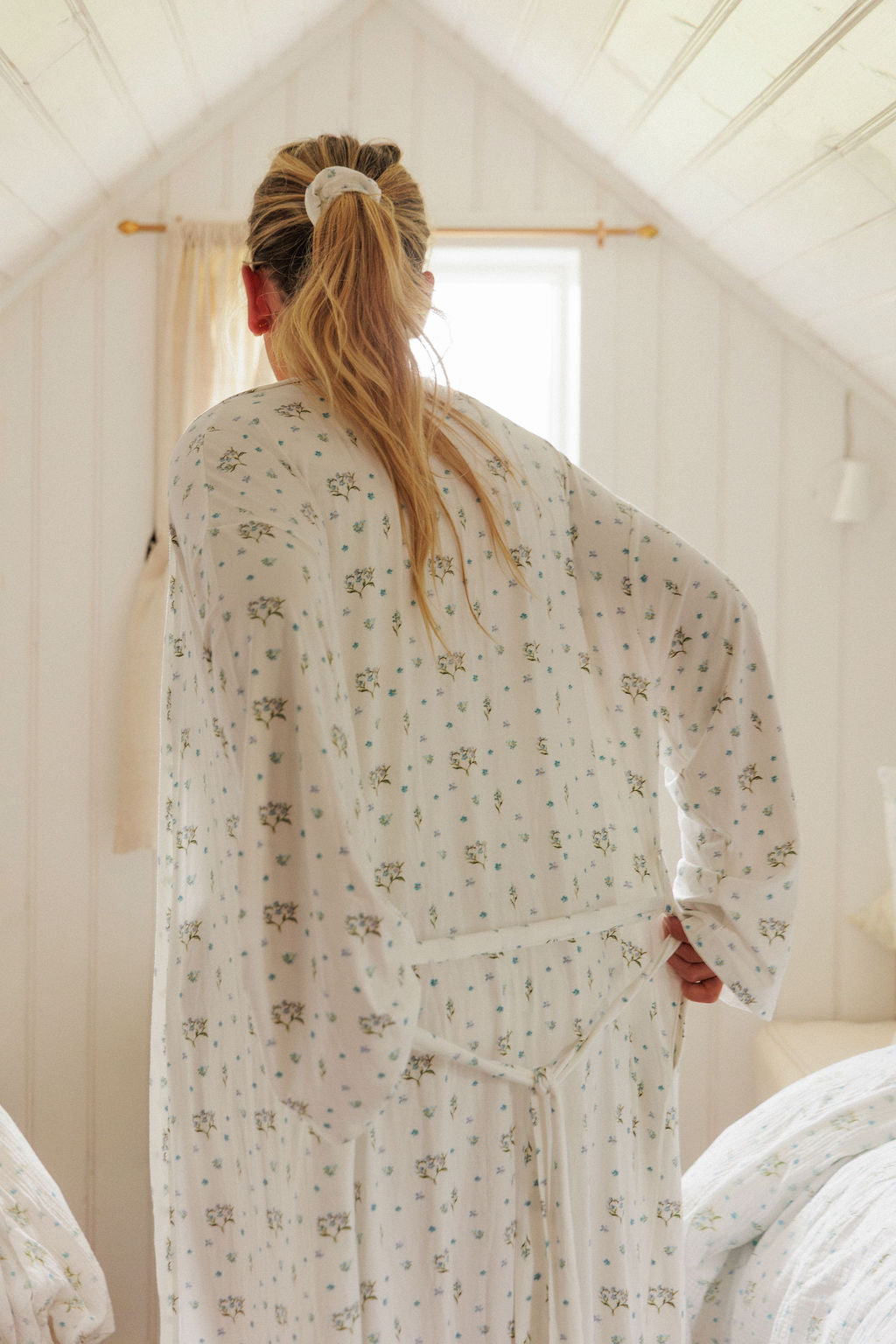 1068 - Bambus sloppur með handmáluðu gleymmérei-mynstri