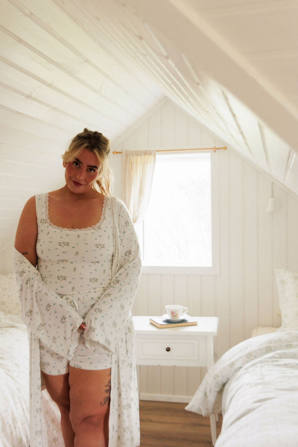 1068 - Bambus sloppur með handmáluðu gleymmérei-mynstri