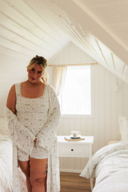 1068 - Bambus sloppur með handmáluðu gleymmérei-mynstri