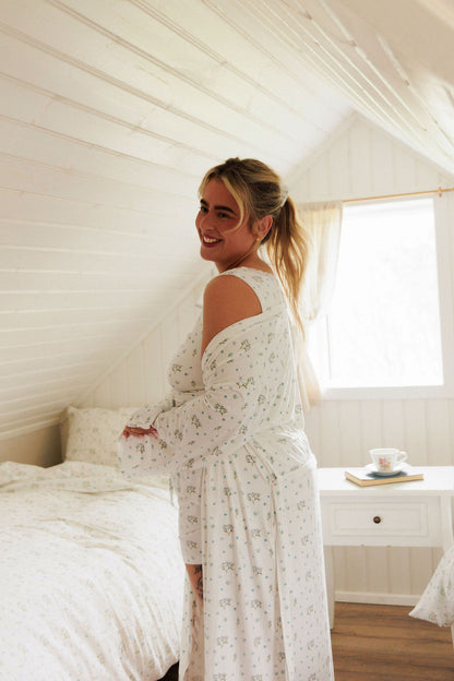 1068 - Bambus sloppur með handmáluðu gleymmérei-mynstri