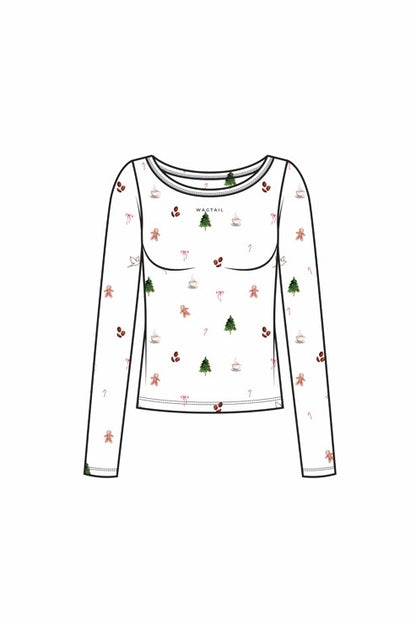 1052 - Christmas print bamboo t-shirt (long sleeve)