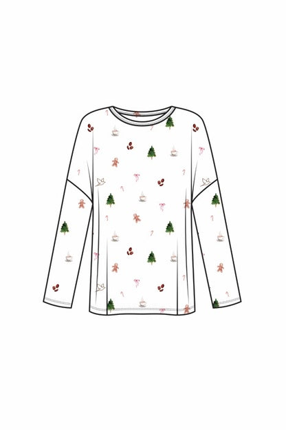 1051 - Christmas print bamboo oversized t-shirt (long sleeve)