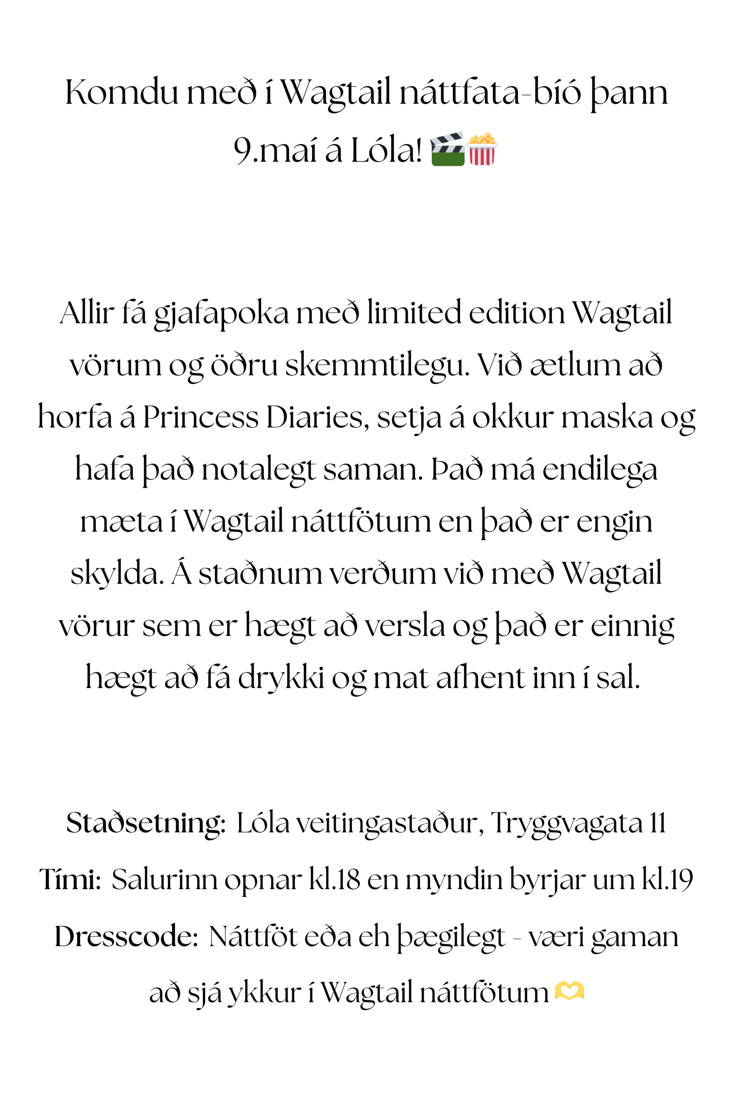 Náttfata-bíó hjá Lóla þann 9.maí 🎬 (skráning hefst þriðjudaginn 7.apríl)
