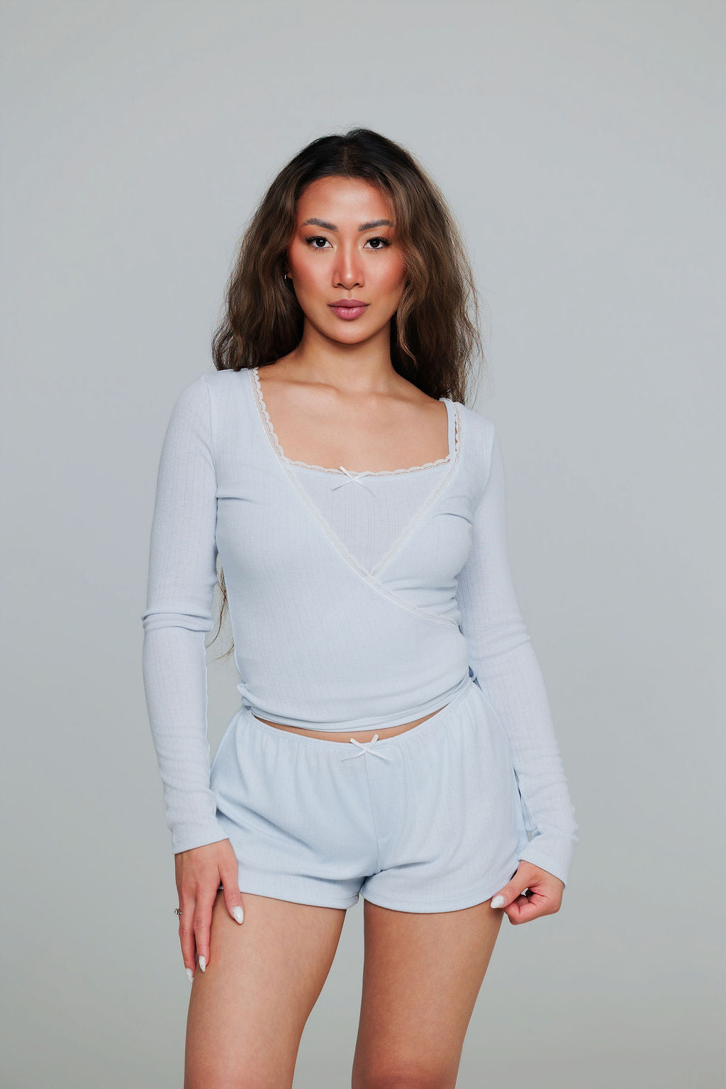 1036 - Blue pointelle shorts
