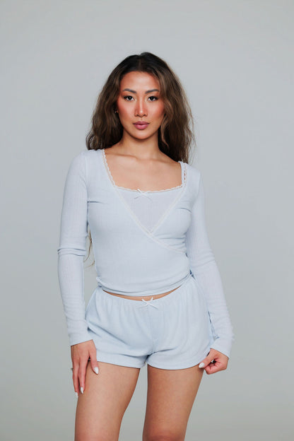 1036 - Blue pointelle shorts