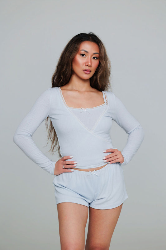 1036 - Blue pointelle shorts