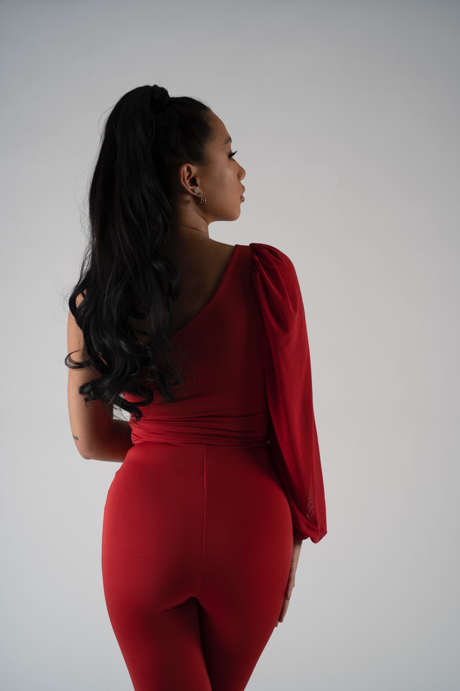 908 - Red one shoulder Top | Wagtail Bird Logo Swimwear | ＷＡＧＴＡＩＬ