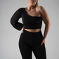 908 - Black one shoulder Top | Wagtail Bird Logo Swimwear | ＷＡＧＴＡＩＬ