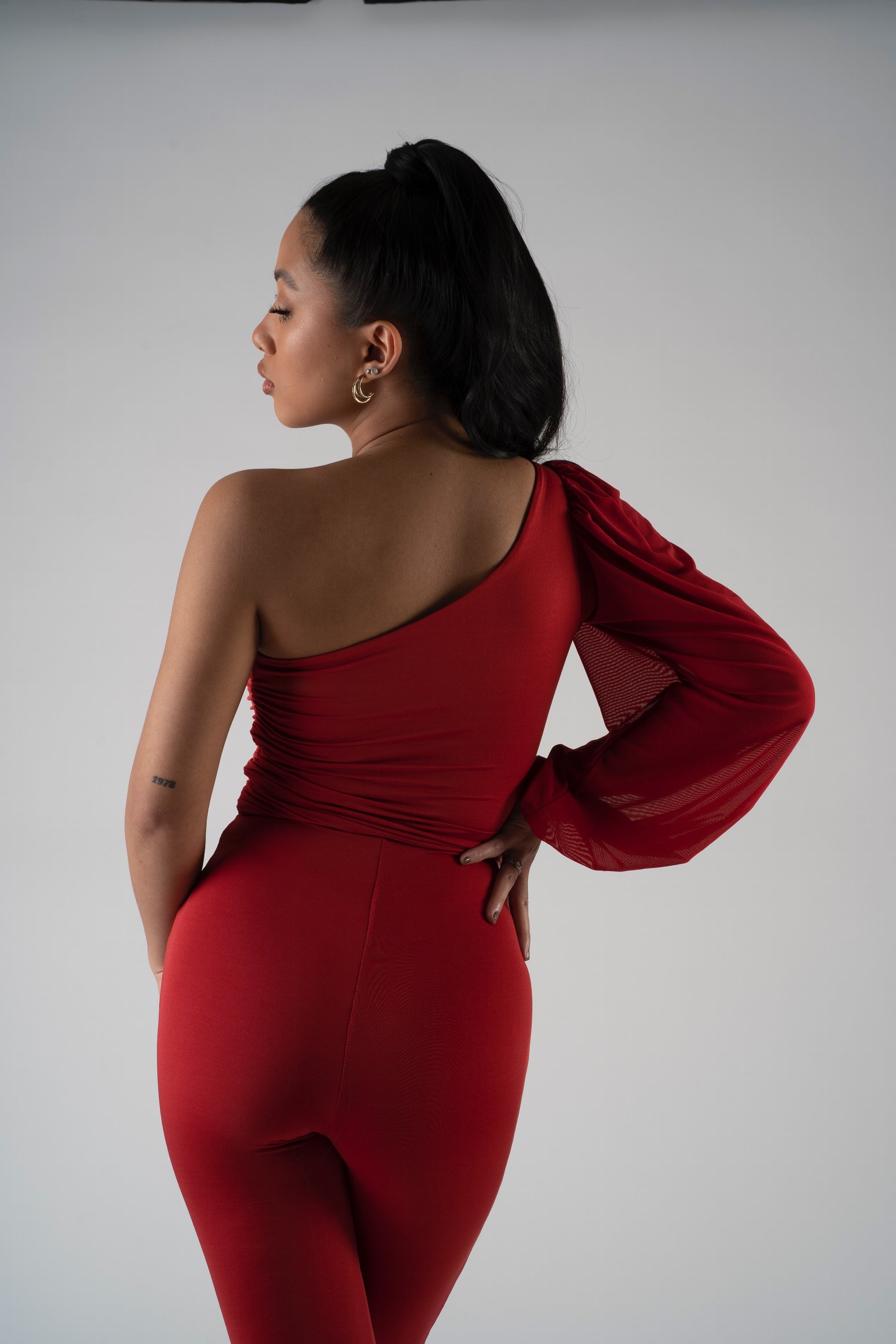 908 - Red one shoulder Top | Wagtail Bird Logo Swimwear | ＷＡＧＴＡＩＬ